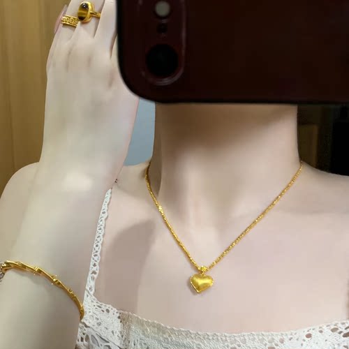 黄金爱心项链女新款999足金爆闪锁骨链三金婚嫁生日礼物送女友