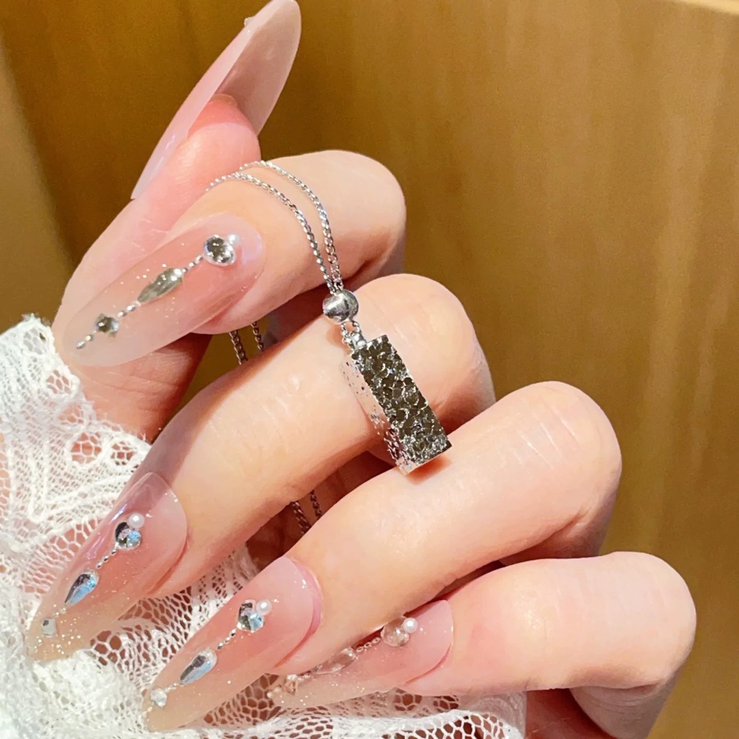 纯银925四方来财爆闪小方条项链碎冰冰高级感轻奢实心无事牌套链