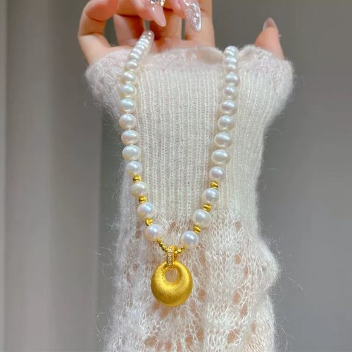 黄金平安扣珍珠项链2025新款999足金小众设计吊坠生日送女友闺蜜