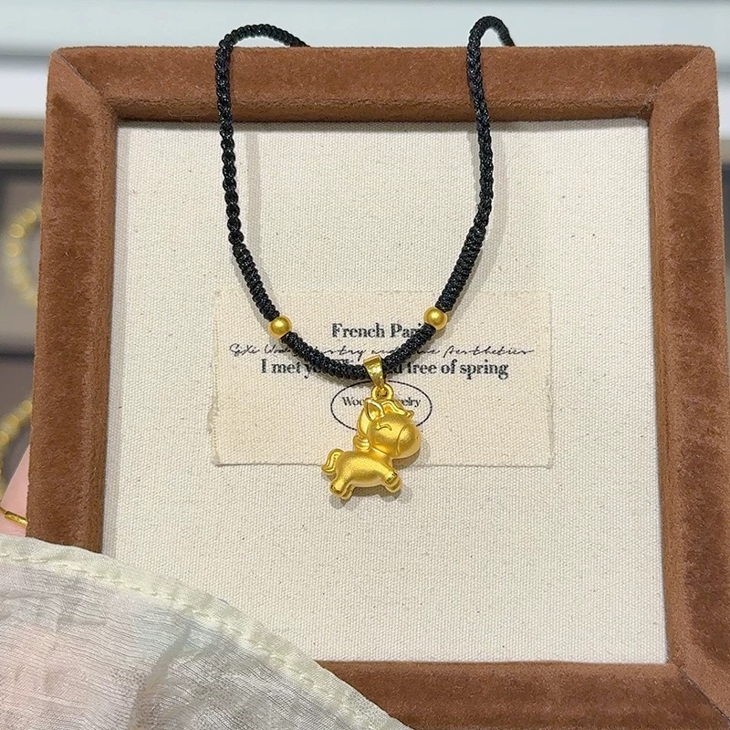 黄金小马编织项链女新款999足金生肖马吊坠本命年送女友