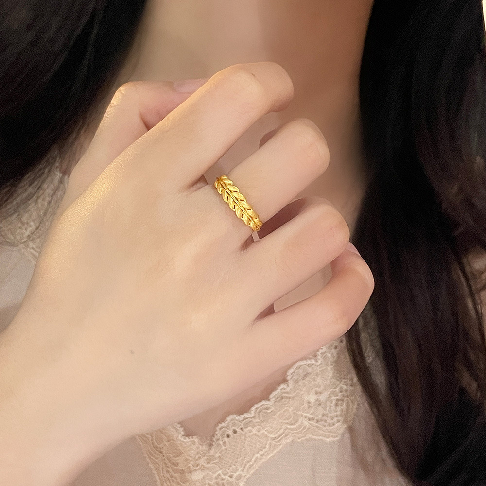 足金999戒指5G黄金实心活口戒指绕线穗穗平安麦穗女戒送女友老婆