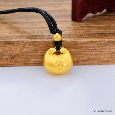 黄金古法福字锁包小金坨999足金吊坠小胖福平安锁金坨（含珠子）