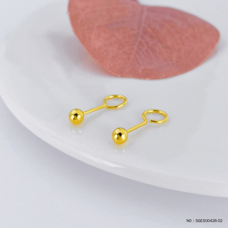 金名媛珠宝 足金光面金珠弯钩耳钉女款纯金金豆耳饰黄金豆豆耳环