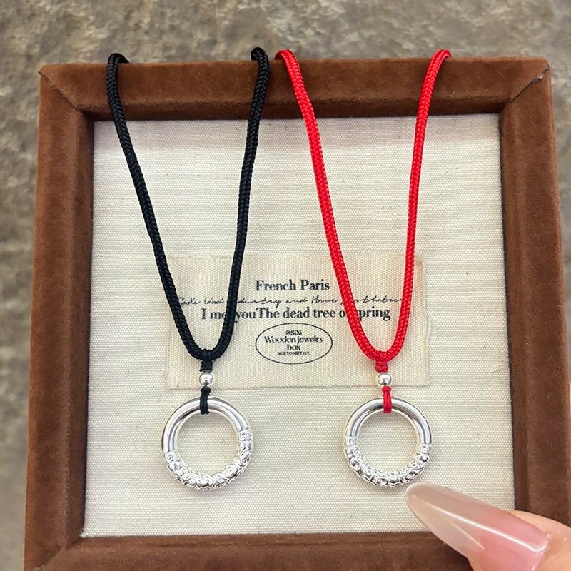 999足银金箍圈平安扣吊坠古风情侣项链挂坠男送男友生日礼物