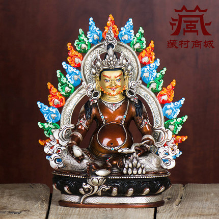 黄财神铜像西藏现代居家桌面紫铜镀银7寸五姓财神客厅摆件