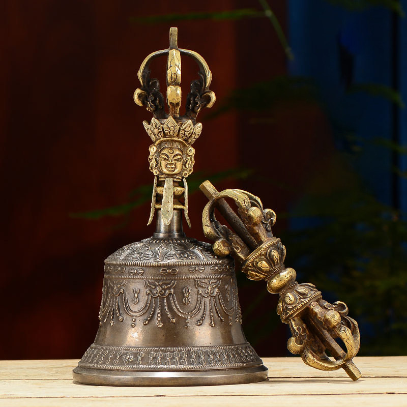 五股金刚铃杵尼泊尔手工家用客厅青铜雕花金刚橛摆件