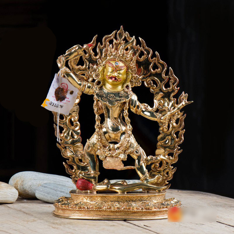 一髻佛母像尼泊尔手工铜全鎏金8寸宁玛三根本雕花家用居家摆件