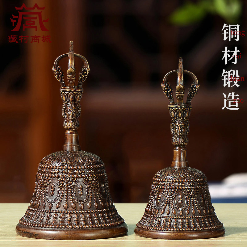 藏村仿古做旧五股金刚铃杵室内家用精工铜制手摇手持铃铛摆件