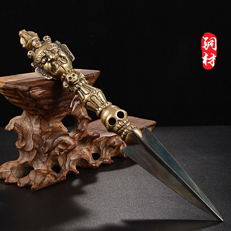 普巴金刚橛尼泊尔手工做旧上铜下铁单面五股金刚杵现代摆件