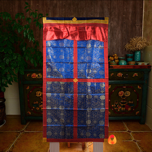 现代门帘 家用佛前用品西藏风情布艺挂饰隔断帘蓝色单层挂饰门帘