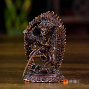 家用工艺品尼泊尔手工 9厘米铜《 狮面空行母 》铜像摆件