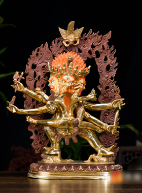 铜半鎏金铜像桌面摆件