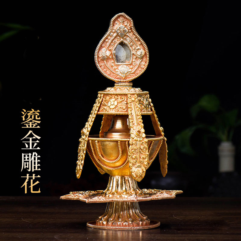 现代尼泊尔手工铜鎏金八吉祥雕花常寿宝瓶现代客厅玄关装饰摆件