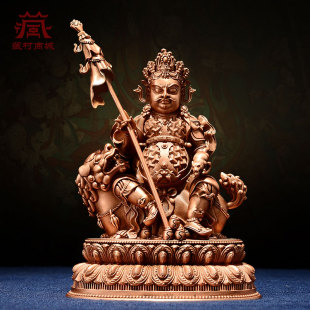 藏村《财宝天王》紫铜雕花室内家用《多闻天王》铜像摆件
