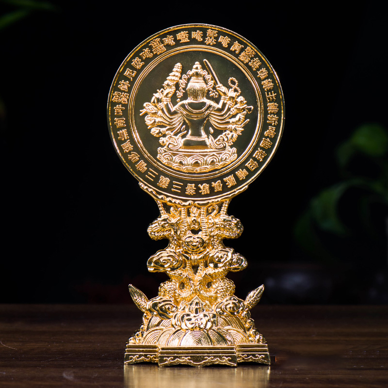 准提镜 现代佛前用品室内摆件合金镀金供具准提佛母镜