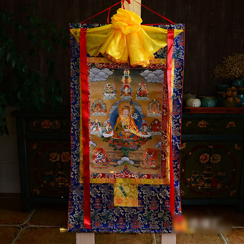 西藏唐卡棉布 手工双层装裱 莲师八变唐卡铜像 长2米