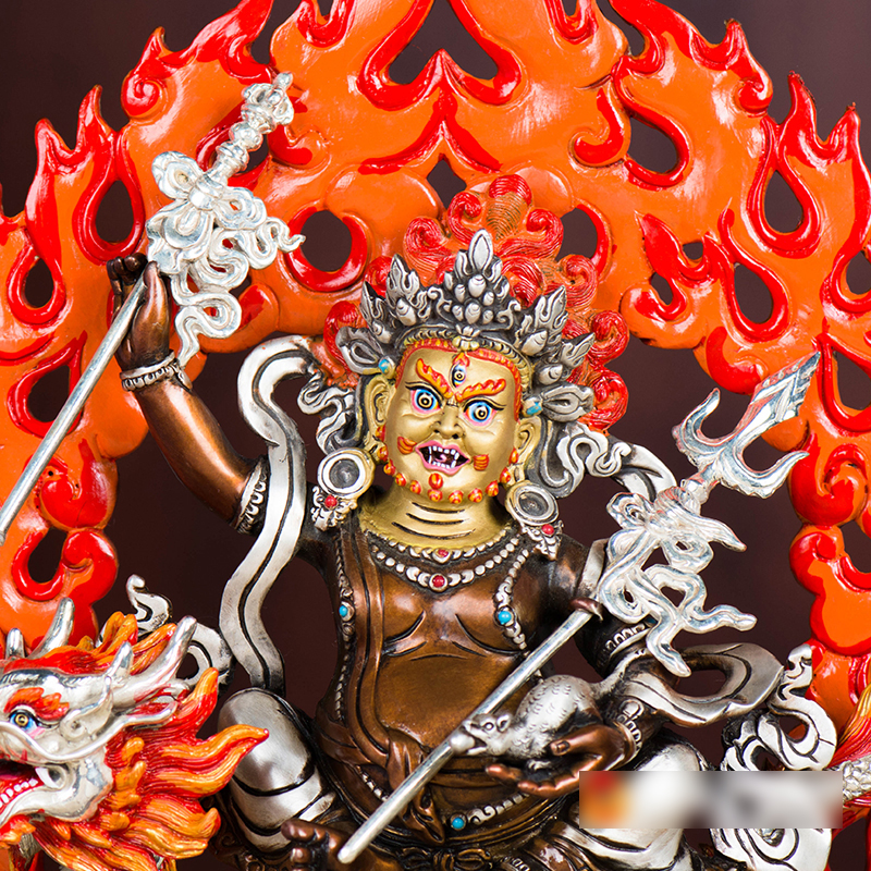 白财神铜像客厅居家桌面五路财神紫铜镀银7寸现代铜像摆件