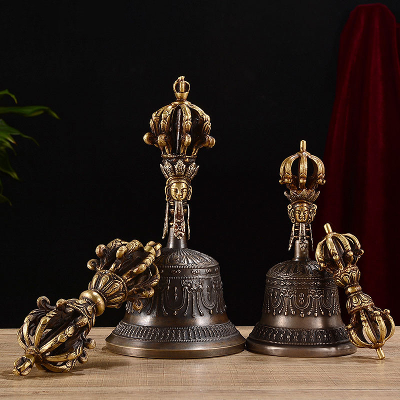 金刚铃杵家用室内家用供俱尼泊尔手工铜九股金刚铃摆件