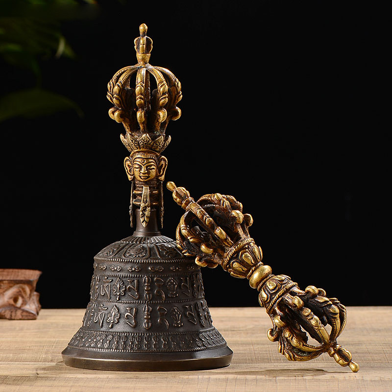 九股金刚铃杵尼泊尔手工青铜供具金刚杵 高19cm摆件