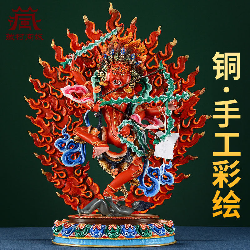 尼泊尔手工作明佛母铜鎏金手工彩绘家用居家桌面摆件12寸