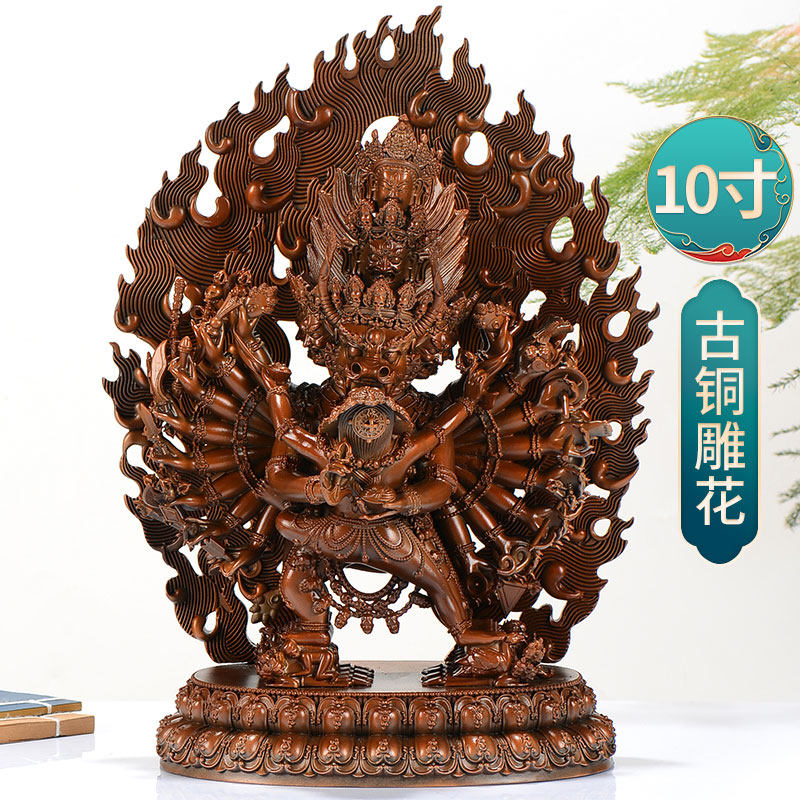 大威德金刚铜像家用吉祥居家桌面摆件西藏古铜雕花10寸铜像