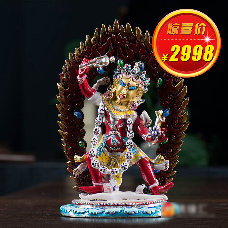 家用尼泊尔天然矿物颜料《一髻佛母》铜像 三根本摆件