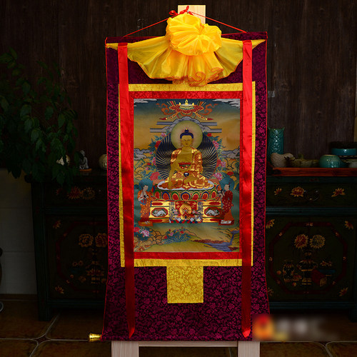 手工双层装裱烫金画心释迦
