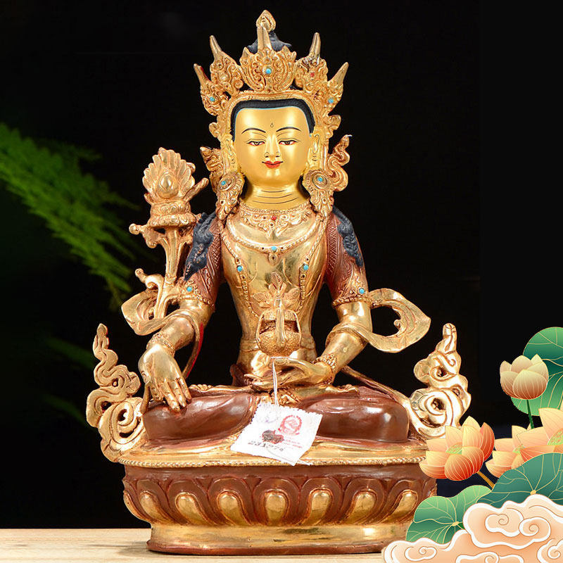 地藏王菩萨铜像尼泊尔紫铜鎏金铜家用佛台桌面像10寸