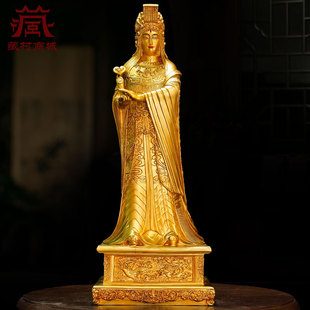 精工铜《妈祖》全鎏金雕花《天后》客厅桌面《天上圣母》铜像摆件