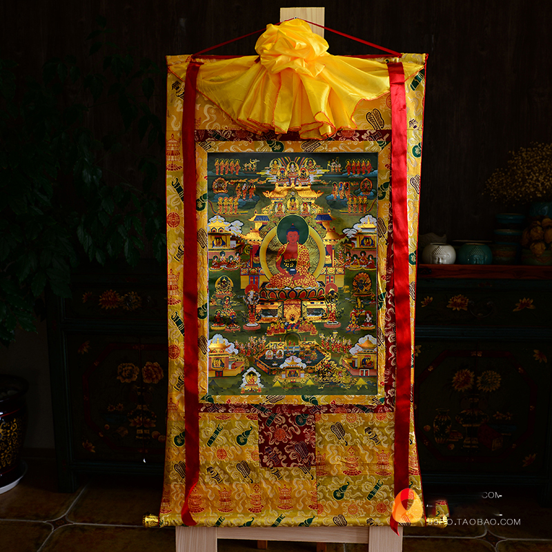 手工双层装裱烫金画心唐卡挂画