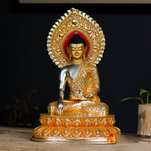 释迦牟尼佛 现代手工10寸铜镀银释迦摩尼工艺品定制铜像家居摆件