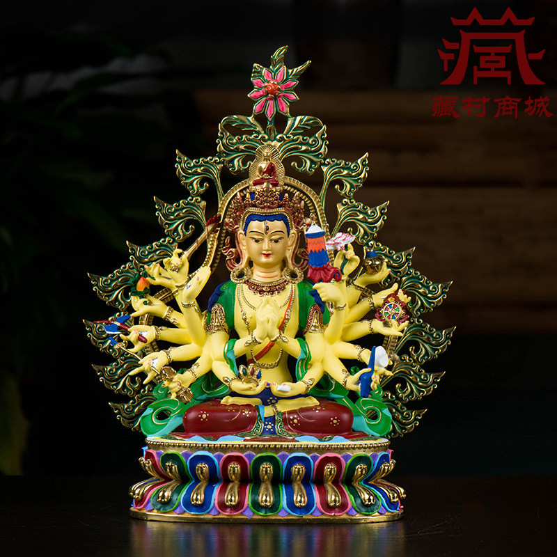 准提佛母室内摆件 台湾铜彩绘镀金家用用品铜雕花摆件8寸铜像