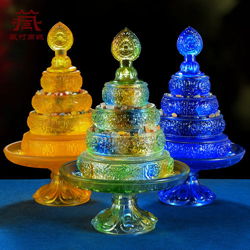 琉璃曼扎盘用品用品八吉祥摆件佛前供品曼达盘曼茶盘修盘