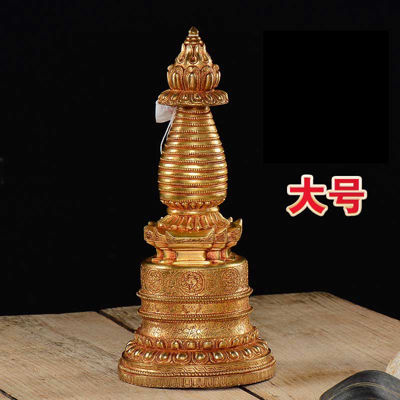 菩提塔佛塔家用桌面尼泊尔手工铜镀金大号噶当塔摆件宝塔