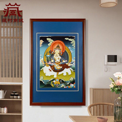 藏村普贤菩萨唐卡现代装裱挂画遍吉菩萨家居客厅玄关装饰画