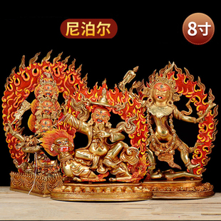 宁玛三根本8寸尼泊尔铜全鎏金彩绘单坚铜像用品摆件
