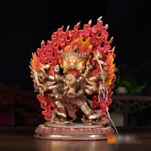 尼泊尔手工 马头金刚佛铜像像铜像 7寸20cm铜半鎏金雕花