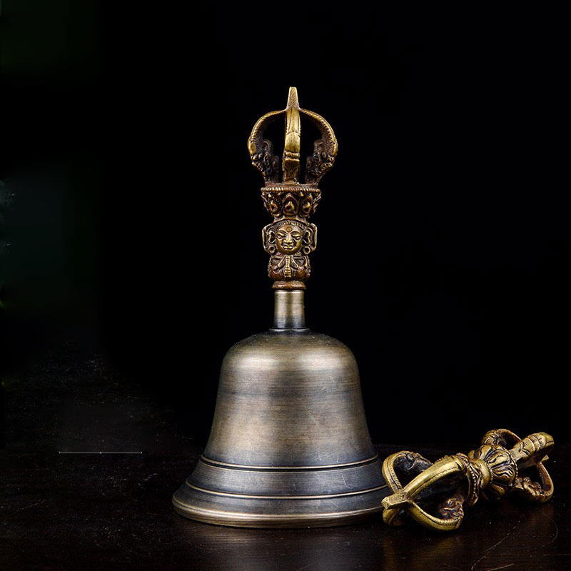 五股金刚铃杵现代家居尼泊尔手工艺铜做旧金刚杵金刚铃摆件