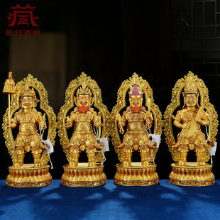全鎏金《四大天王》精工铜雕《多闻天王》《广目天王》铜像摆件