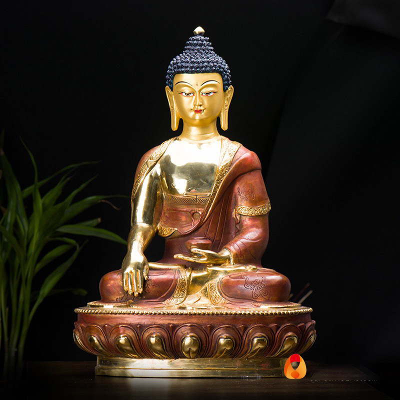 释迦牟尼佛室内家用用品铜半鎏金精美雕花现代铜像摆件 高45cm