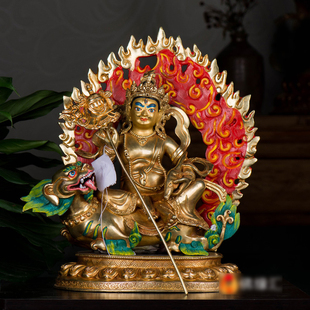 《财宝天王》铜像尼泊尔雕花居家室内摆件手工铜全鎏金中式摆件