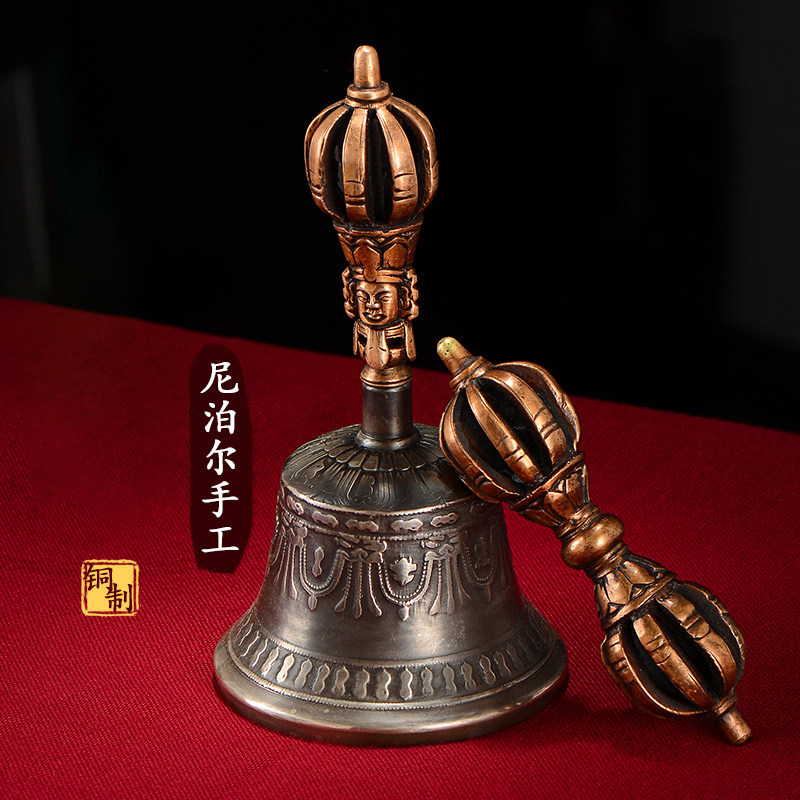 尼泊尔手工九股金刚铃杵居家桌面五股金刚橛铃铛