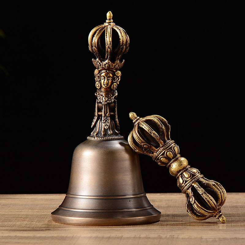 家用用品 现代供具尼泊尔手工青铜九股大号金刚杵金刚铃 金刚铃杵
