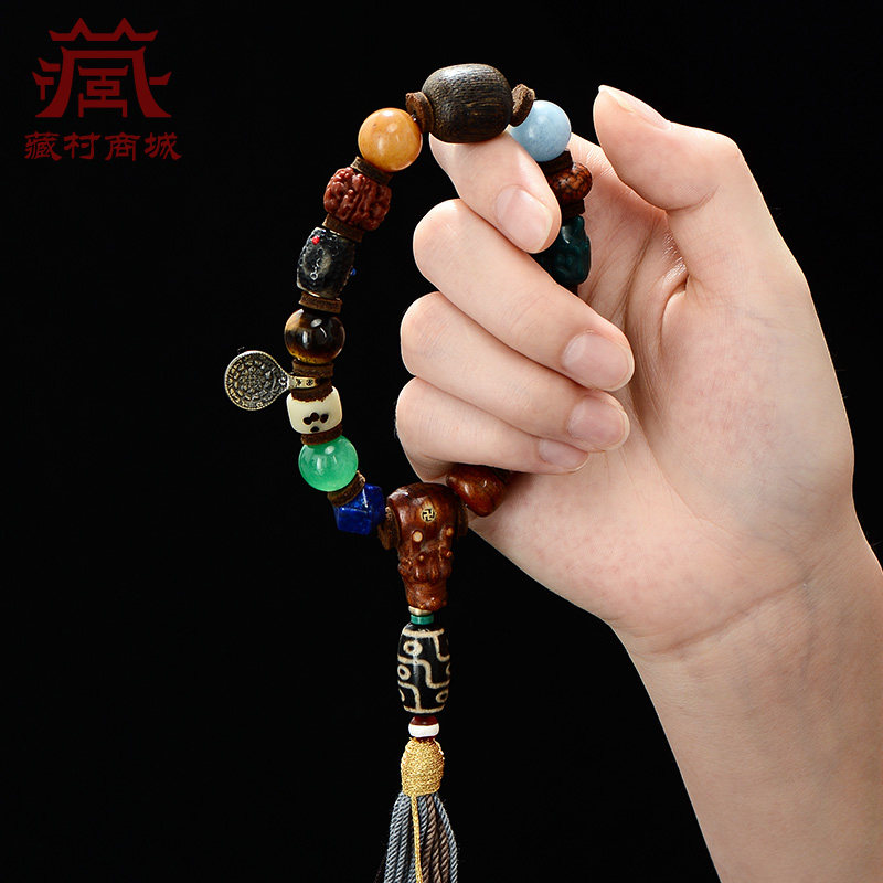 多宝玛瑙手串西藏三眼天珠九宫八卦牌配饰狼牙盘玩手链念珠饰品