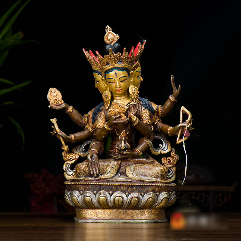 尼泊尔铜铜像 现代工艺品紫铜鎏金鎏银10寸尊胜佛母铜像摆件