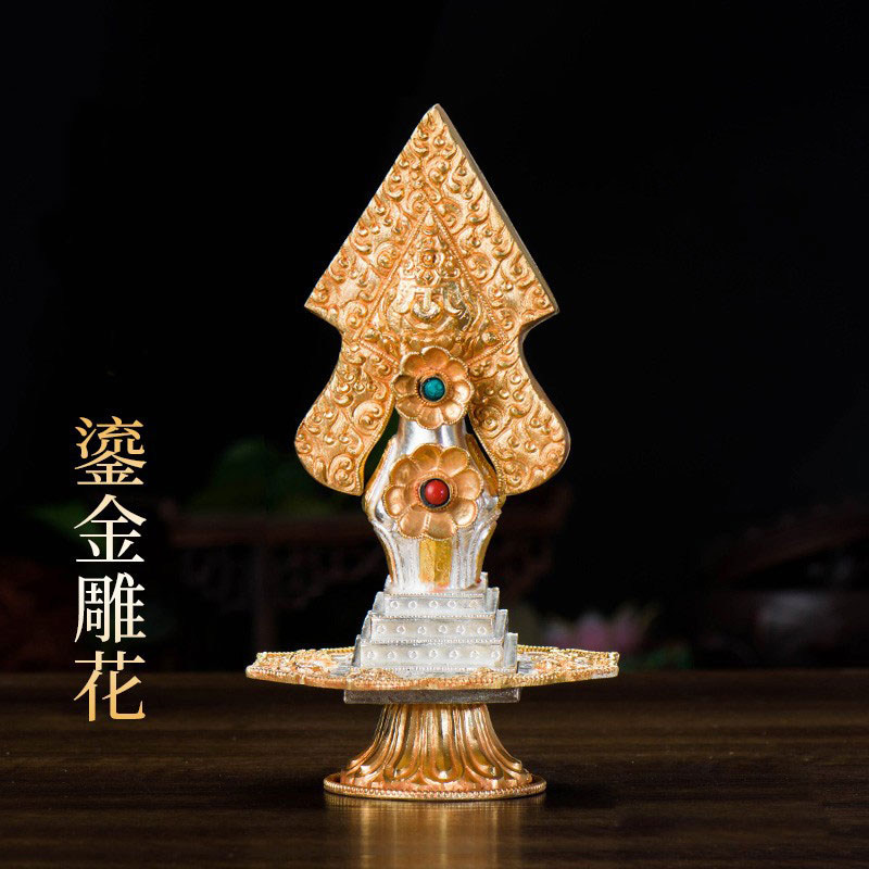 用品用品摆件尼泊尔手工雕花铜全鎏金居家供品八供朵玛