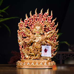 尼泊尔手工7寸铜全鎏金六臂玛哈嘎啦铜像大黑天铜像摆件