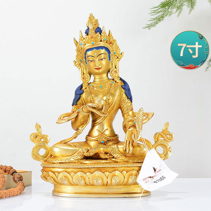 尼泊尔地藏王铜鎏金彩绘地藏菩萨坐像家居桌面摆件