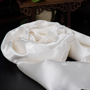 蒙古高档刺绣八吉祥白色真丝哈达配饰挂饰 长2.5