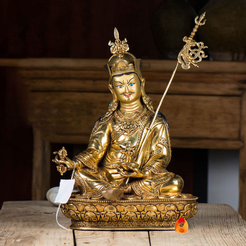 莲花生大士家用尼泊尔10寸铜鎏金现代用品莲花生大士摆件